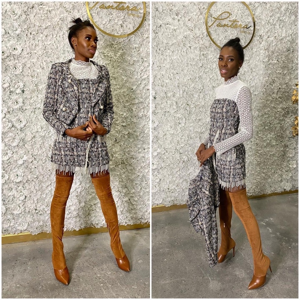 Tweed two piece dress and jacket set